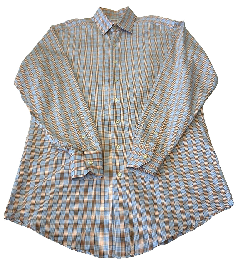 Brooks Brothers Men's Makers Button Down Shirt SZ 18 Blue Checkered Cotton USA